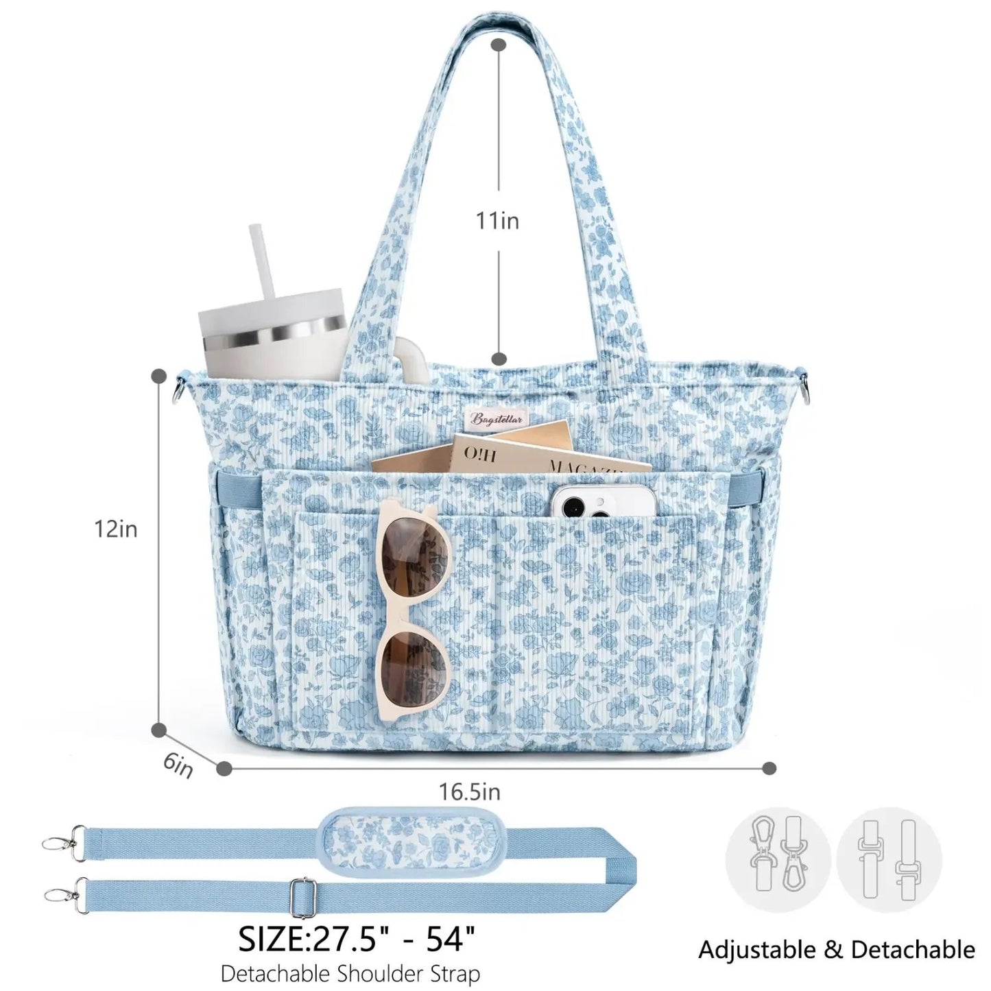 🎒Corduroy Tote Bag for Women, 15.6 inch Laptop Work Bags with Large Cup Holder