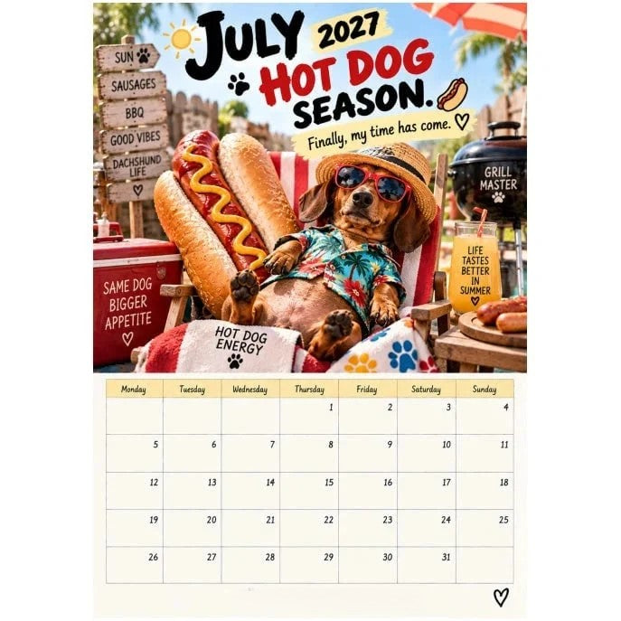 2027 Witty Dachshund A4 Wall Calendar