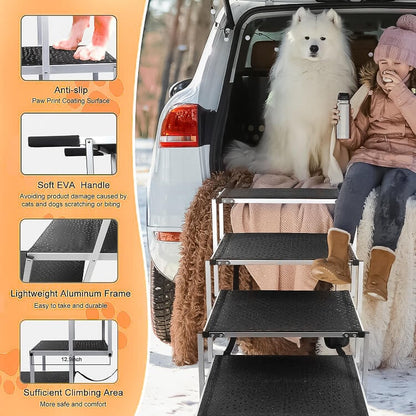 Foldable Dog Car Stairs for Large Dogs with Non-Slip Surface for High Beds, Trucks and SUVs
