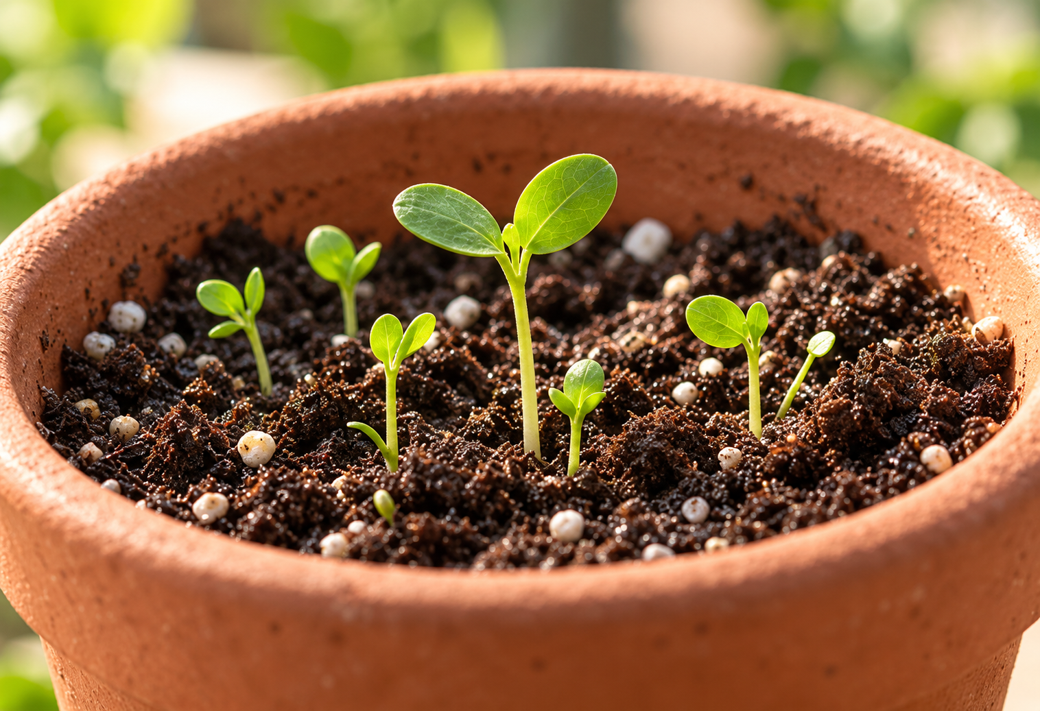 Young green seedlings growing from soil