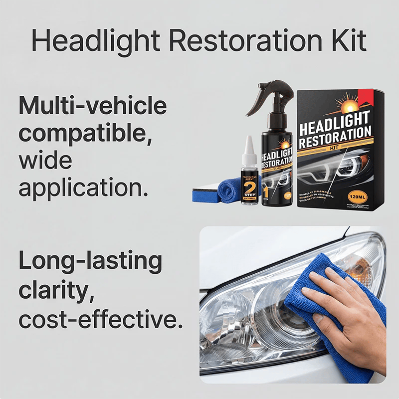 🥳2026 HOT SALE🥳🔧 Buy 2 Get 1 Free ! Headlight Restorer Kit – 2 steps, no disassembly. Removes yellow haze, restores clarity. Long‐lasting UV shield. 🚗✨