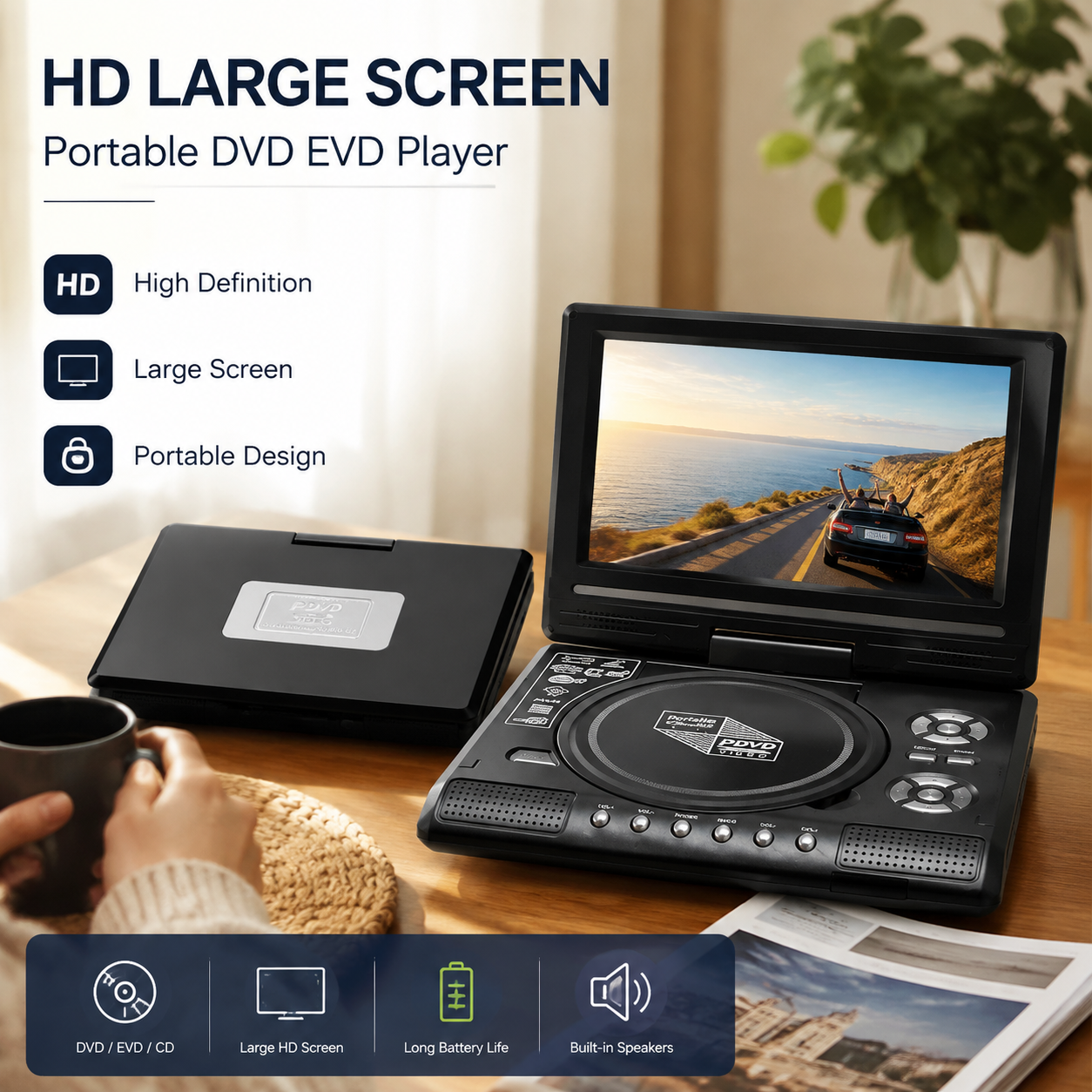 📺 7.8" HD Portable DVD/EVD Player – Large Screen, Rechargeable & Compatible with DVD/CD/USB/SD – Perfect for Home & Travel 🔥 49% OFF