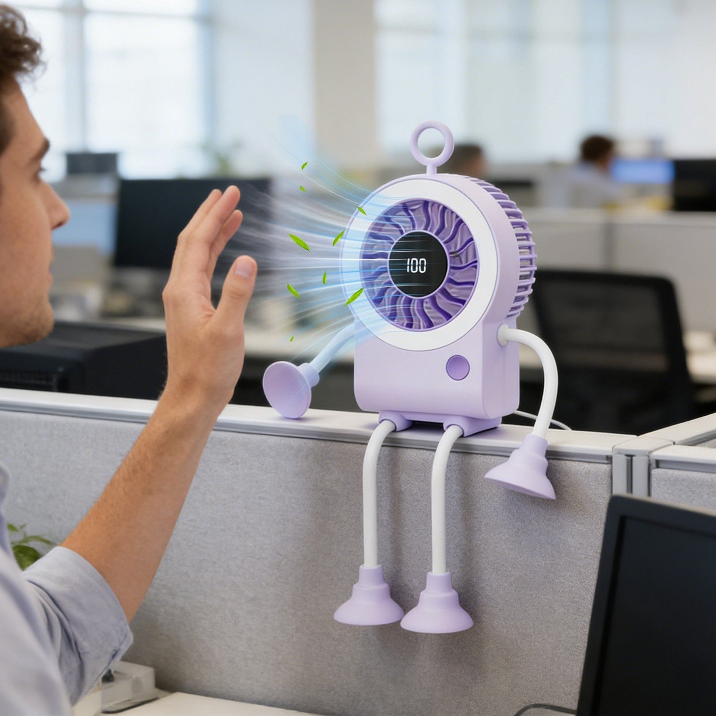 🤖 Poseable Robot Fan – 5 Speeds, Strong Suction, LED, Digital Display, Phone Holder