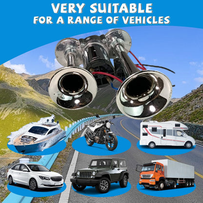 📯 LIMITED-TIME ! 🚗 Universal Dual Trumpet Air Horn Kit – 115dB, 12V, Complete Installation Kit 🔊