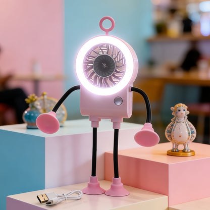 🤖 Poseable Robot Fan – 5 Speeds, Strong Suction, LED, Digital Display, Phone Holder