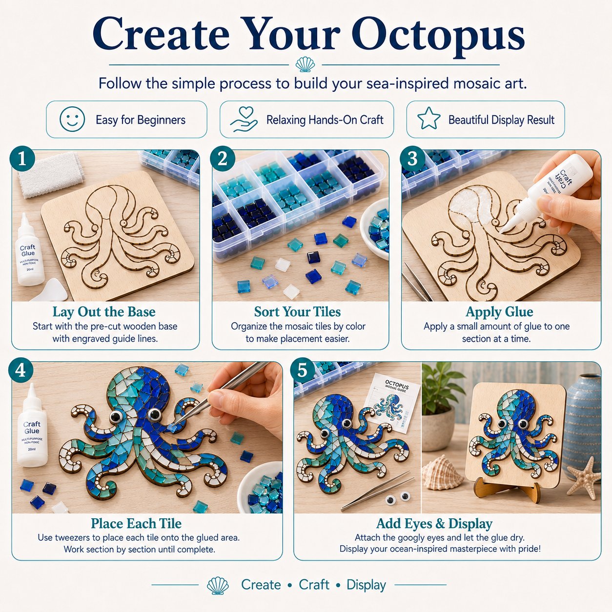 💙🌊 Octopus Mosaic Kit | Beginner-Friendly DIY Glass Craft with Step-by-Step Instructions