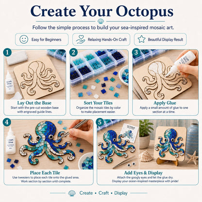 💙🌊 Octopus Mosaic Kit | Beginner-Friendly DIY Glass Craft with Step-by-Step Instructions