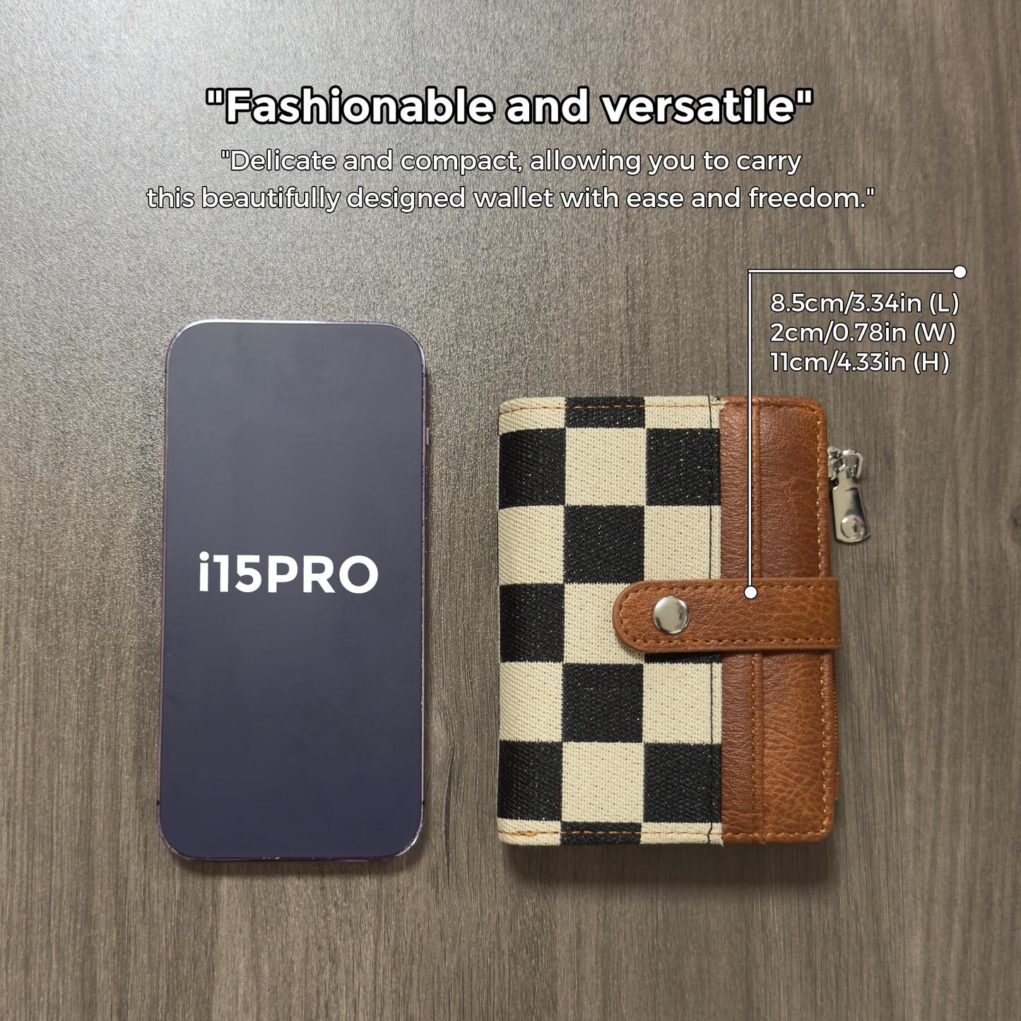🖤 Checkered Bifold Wallet for Women – Compact PU Leather Card Holder with ID Window & Zipper Coin Pocket ✨👛