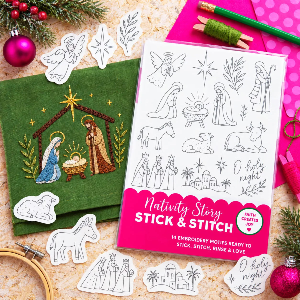 🎄Christmas Stick & Stitch Embroidery Pattern Pack – 5 Sheets / 70 Wash-Away Embroidery Motifs🧵