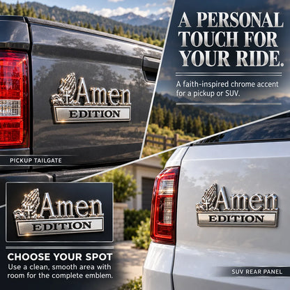 Amen Edition Metal Emblem | 3D Chrome Cross & Wings Badge with 3M VHB Adhesive for Pickups, SUVs & Tailgates 🚘