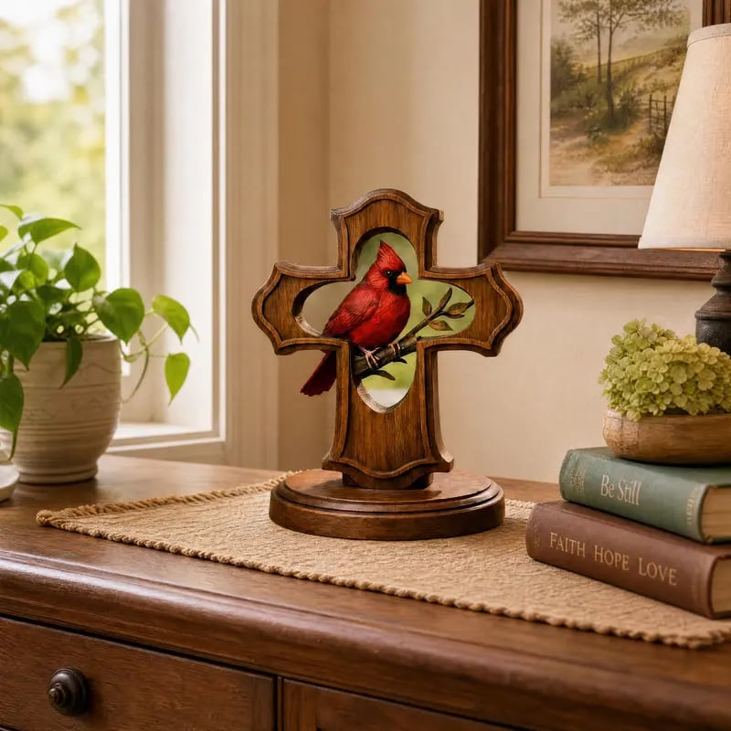 🔥2026 HOT SALE 49% OFF🐦 Nordic Style Resin Red Bird Statue – Wood-Look Modern Desktop Figurine for Home, Shelf & Interior Decor Accent