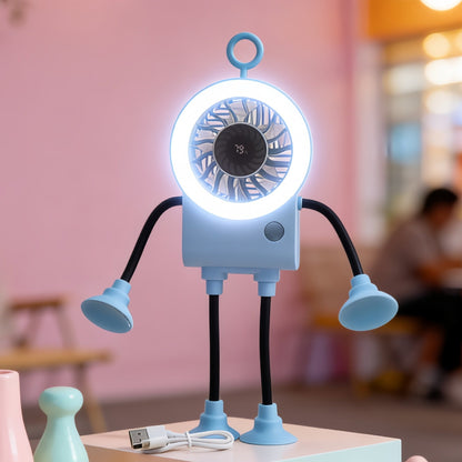 🤖 Poseable Robot Fan – 5 Speeds, Strong Suction, LED, Digital Display, Phone Holder