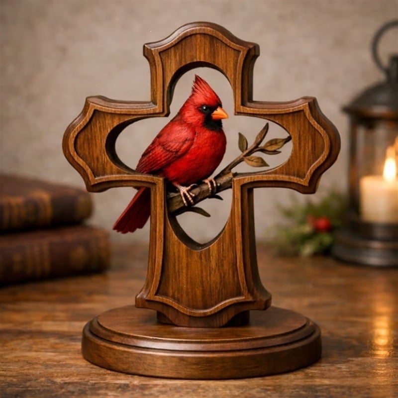 🔥2026 HOT SALE 49% OFF🐦 Nordic Style Resin Red Bird Statue – Wood-Look Modern Desktop Figurine for Home, Shelf & Interior Decor Accent