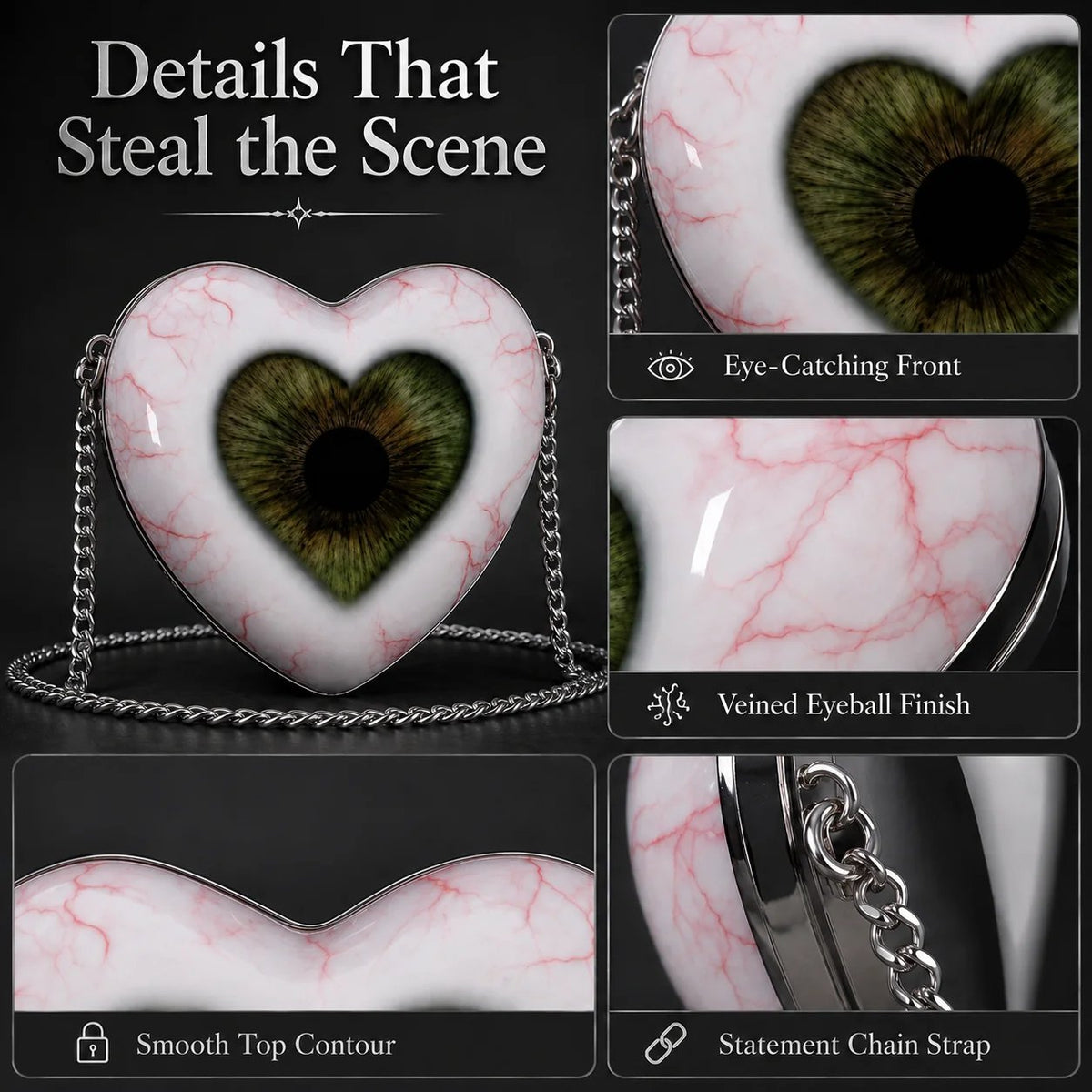 🖤👁 Gothic Heart Eye Statement Crossbody Bag