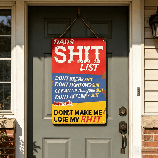🎯Dad's Shit List Vintage Sign – The Ultimate Funny Dad Gift & Garage Decor!🛠️