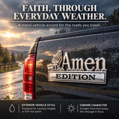 Amen Edition Metal Emblem | 3D Chrome Cross & Wings Badge with 3M VHB Adhesive for Pickups, SUVs & Tailgates 🚘