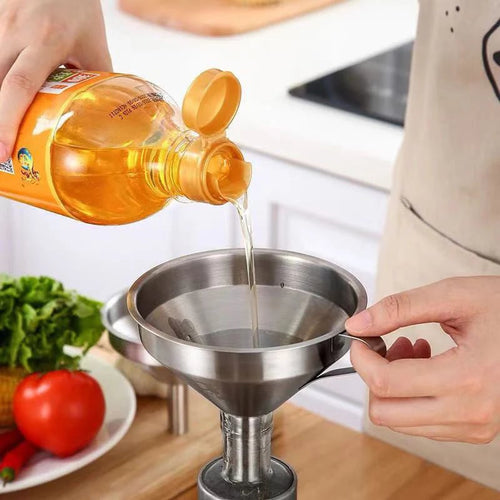 🔥Hot Sale 304 Stainless Steel Funnel with Filter Mesh – Kitchen Food Grade Metal Funnel for Oil, Alcohol, Jam & Spice Filling 🥄