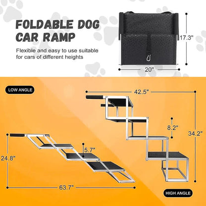 Foldable Dog Car Stairs for Large Dogs with Non-Slip Surface for High Beds, Trucks and SUVs