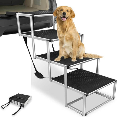 Foldable Dog Car Stairs for Large Dogs with Non-Slip Surface for High Beds, Trucks and SUVs