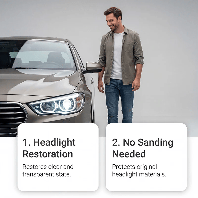 🥳2026 HOT SALE🥳🔧 Buy 2 Get 1 Free ! Headlight Restorer Kit – 2 steps, no disassembly. Removes yellow haze, restores clarity. Long‐lasting UV shield. 🚗✨