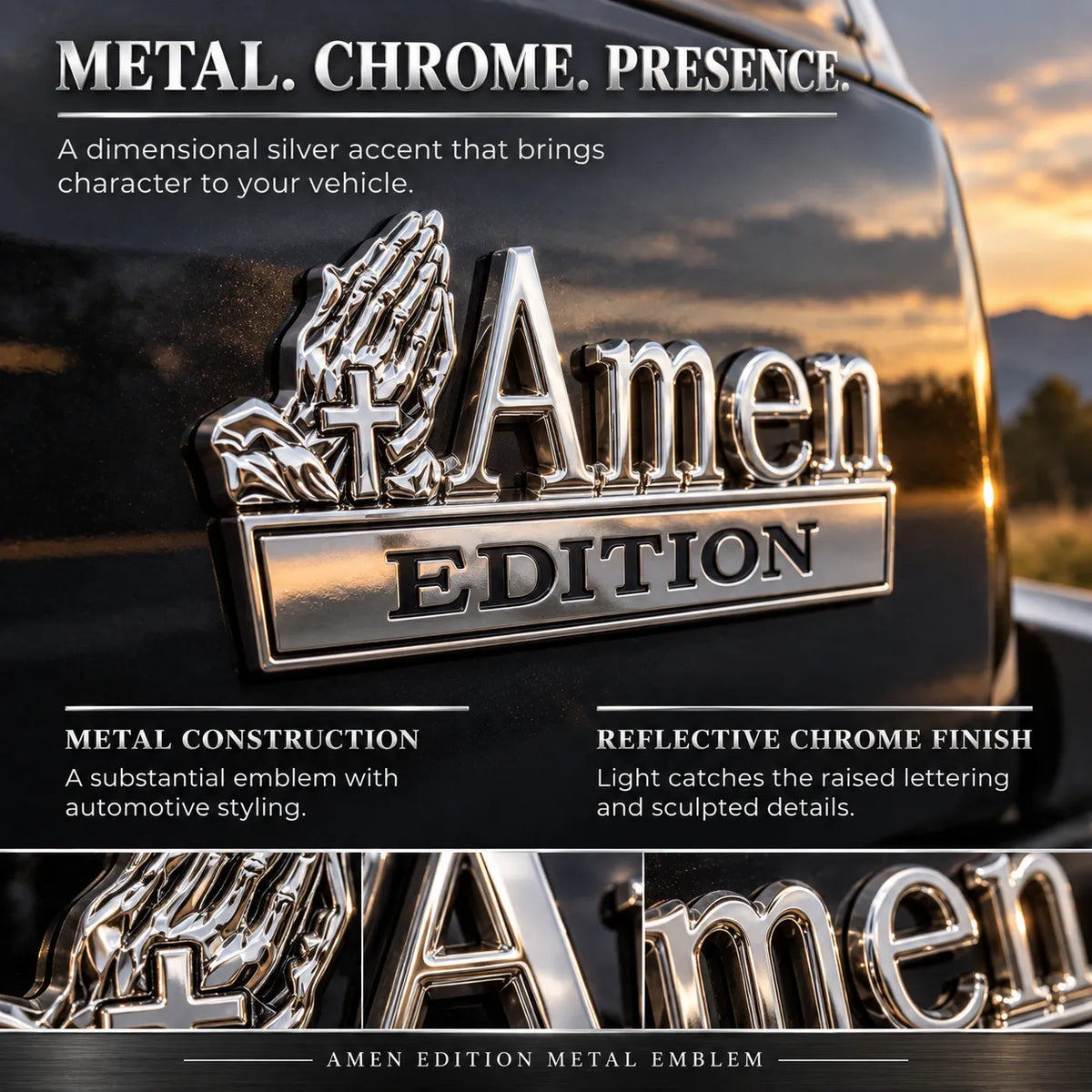 Amen Edition Metal Emblem | 3D Chrome Cross & Wings Badge with 3M VHB Adhesive for Pickups, SUVs & Tailgates 🚘