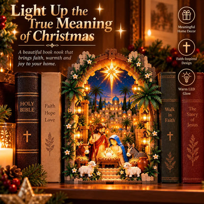 🔥50% Off – ✨ Illuminated 'Book Nook' with the Bethlehem Nativity Scene – Christmas Kit as a Testament of Faith
