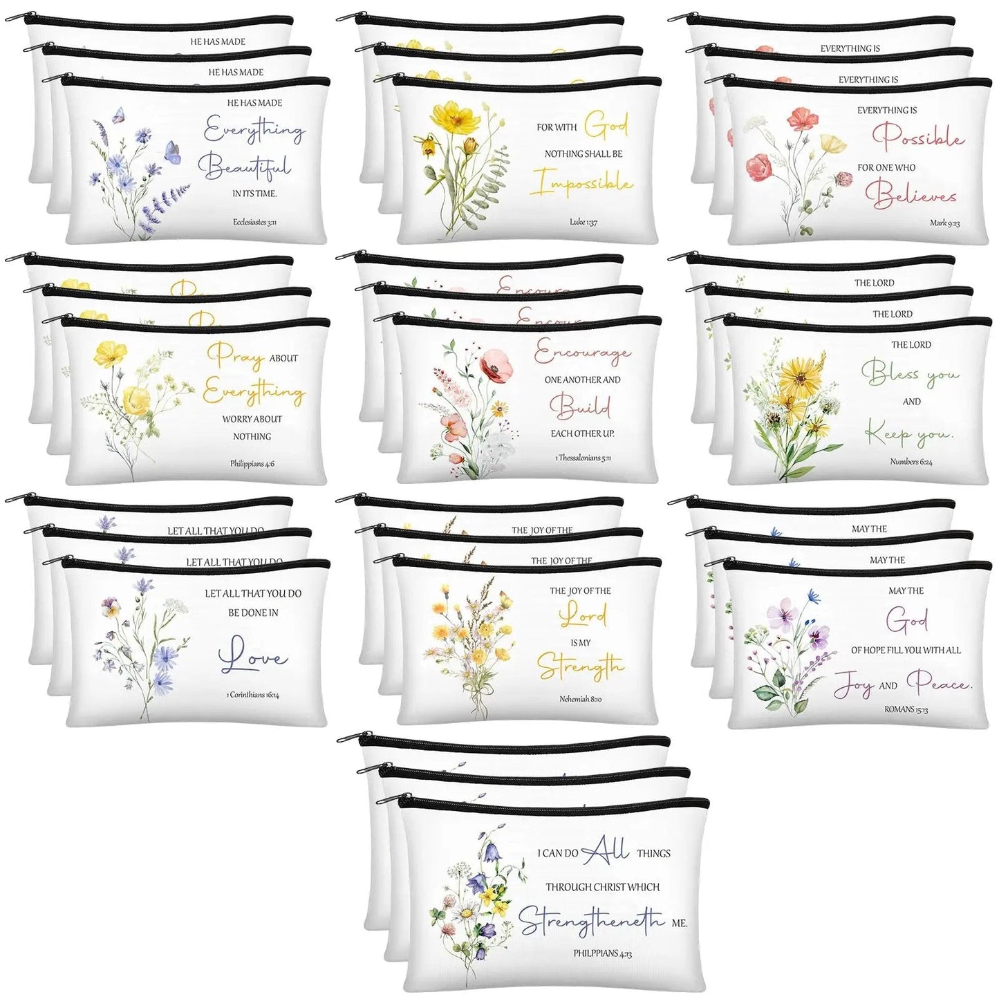 ✝️Christian Makeup Bag Gift for Women Bulk Faith Pocket Bag with Bible Verse Floral Pattern