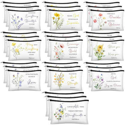 ✝️Christian Makeup Bag Gift for Women Bulk Faith Pocket Bag with Bible Verse Floral Pattern