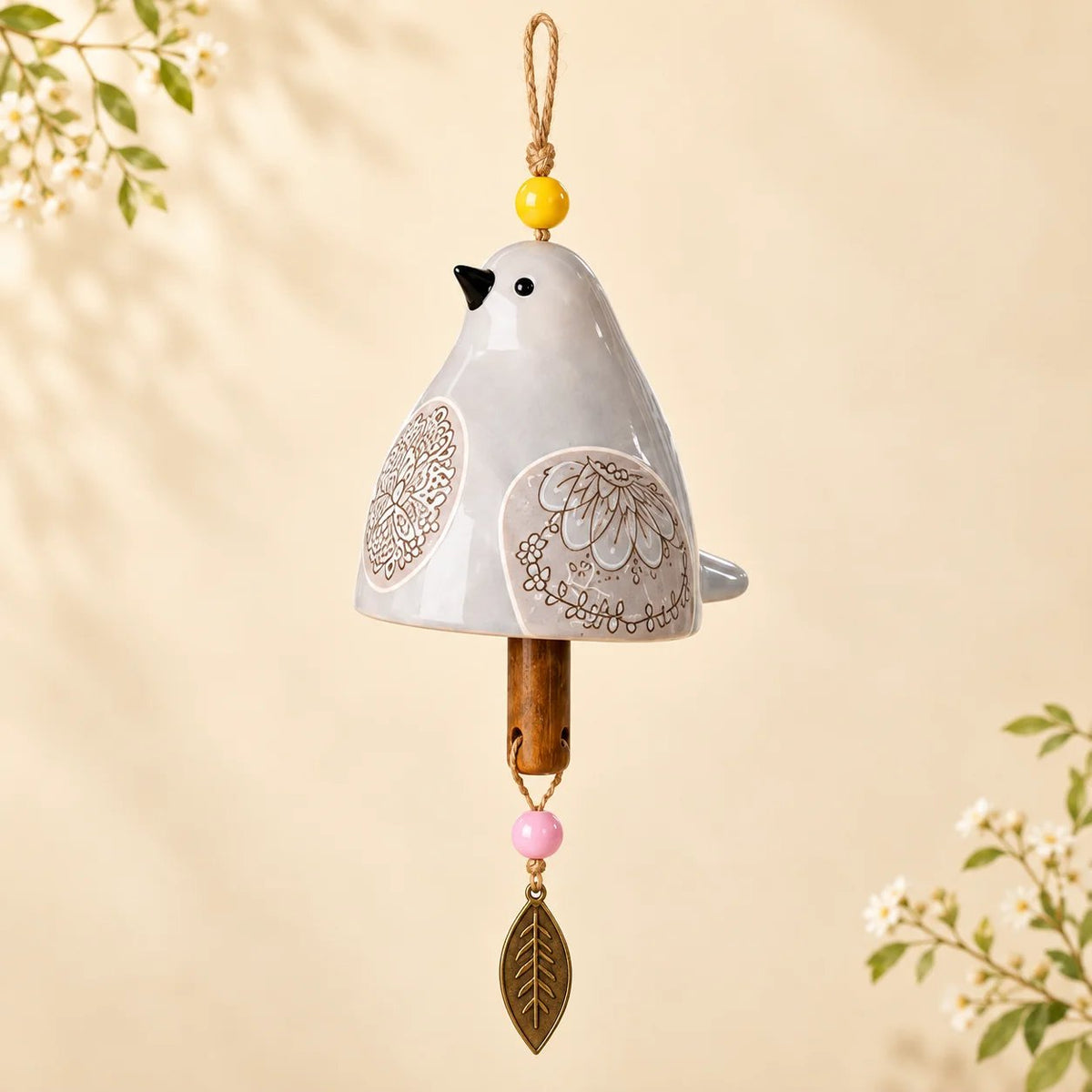 Hand-Painted Resin Bird Wind Chime, Colorful Folk Art Garden Hanging Decor