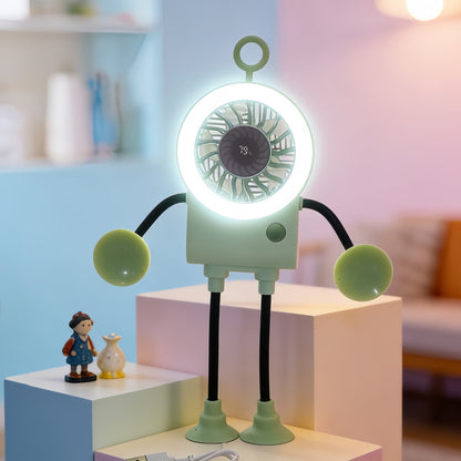 🤖 Poseable Robot Fan – 5 Speeds, Strong Suction, LED, Digital Display, Phone Holder