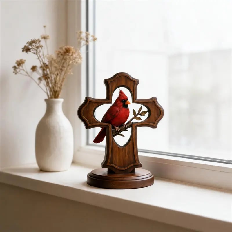 🔥2026 HOT SALE 49% OFF🐦 Nordic Style Resin Red Bird Statue – Wood-Look Modern Desktop Figurine for Home, Shelf & Interior Decor Accent
