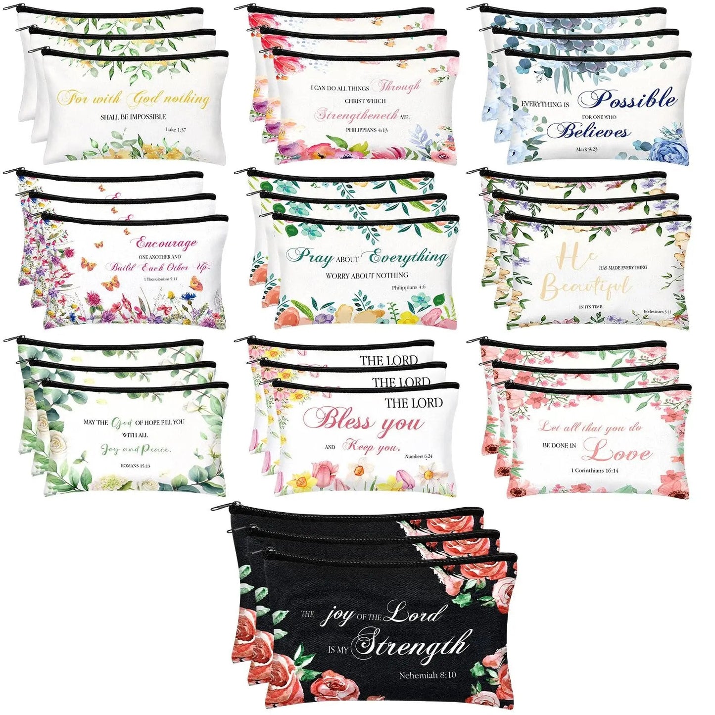 ✝️Christian Makeup Bag Gift for Women Bulk Faith Pocket Bag with Bible Verse Floral Pattern