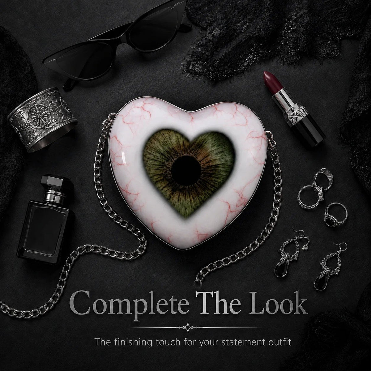 🖤👁 Gothic Heart Eye Statement Crossbody Bag