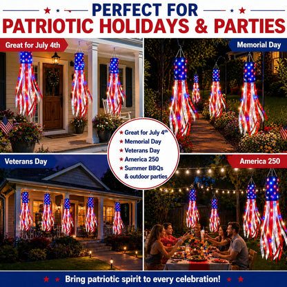 🔥(3 Packs!!!)50 Inch Large American Flag Windsocks with Red White Blue Lights