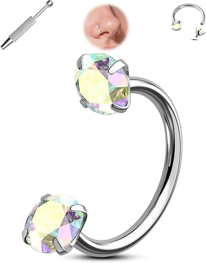🔥Last Day 50% OFF - Horseshoe Gem Nose Ring – Internally Threaded & Comfortable