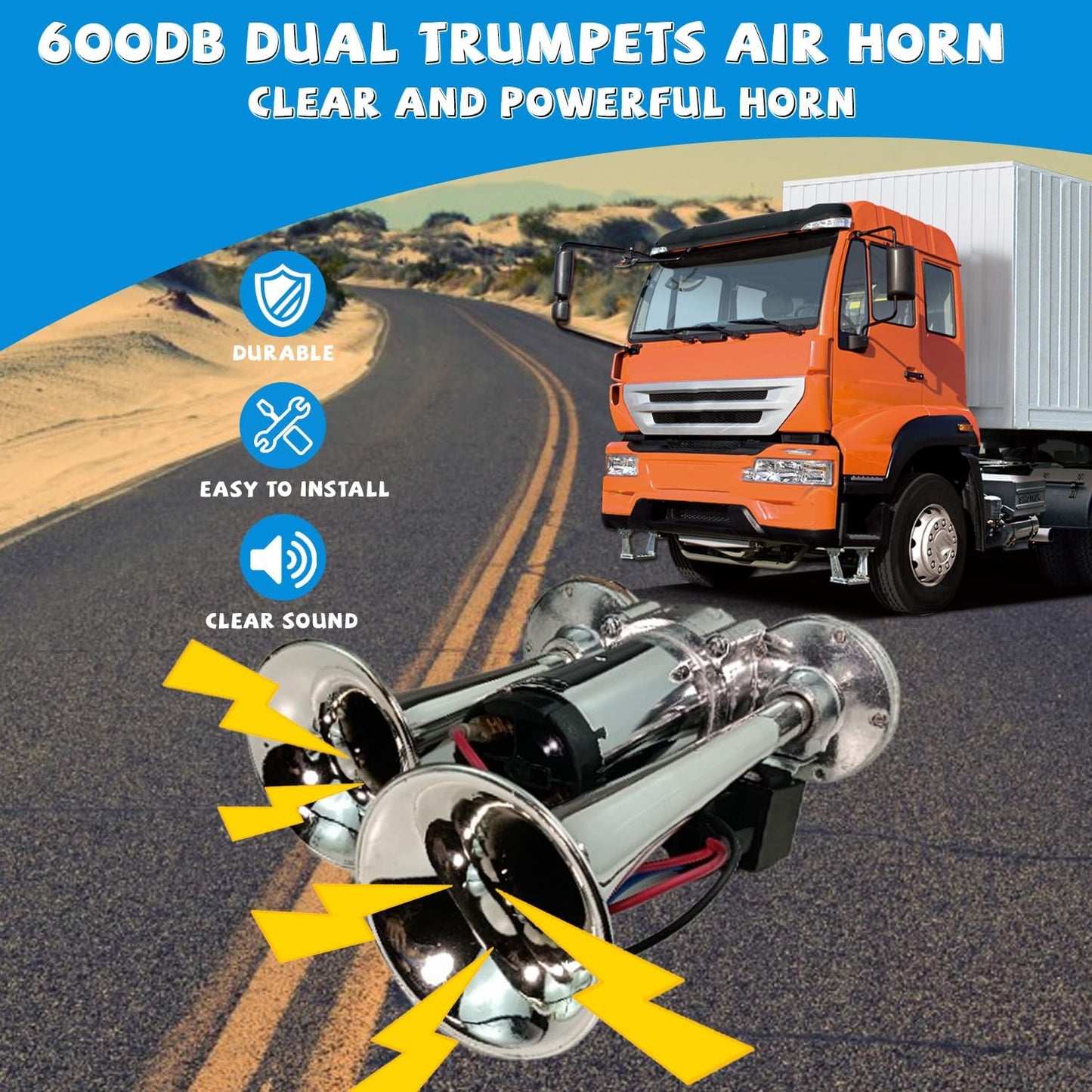 📯 LIMITED-TIME ! 🚗 Universal Dual Trumpet Air Horn Kit – 115dB, 12V, Complete Installation Kit 🔊