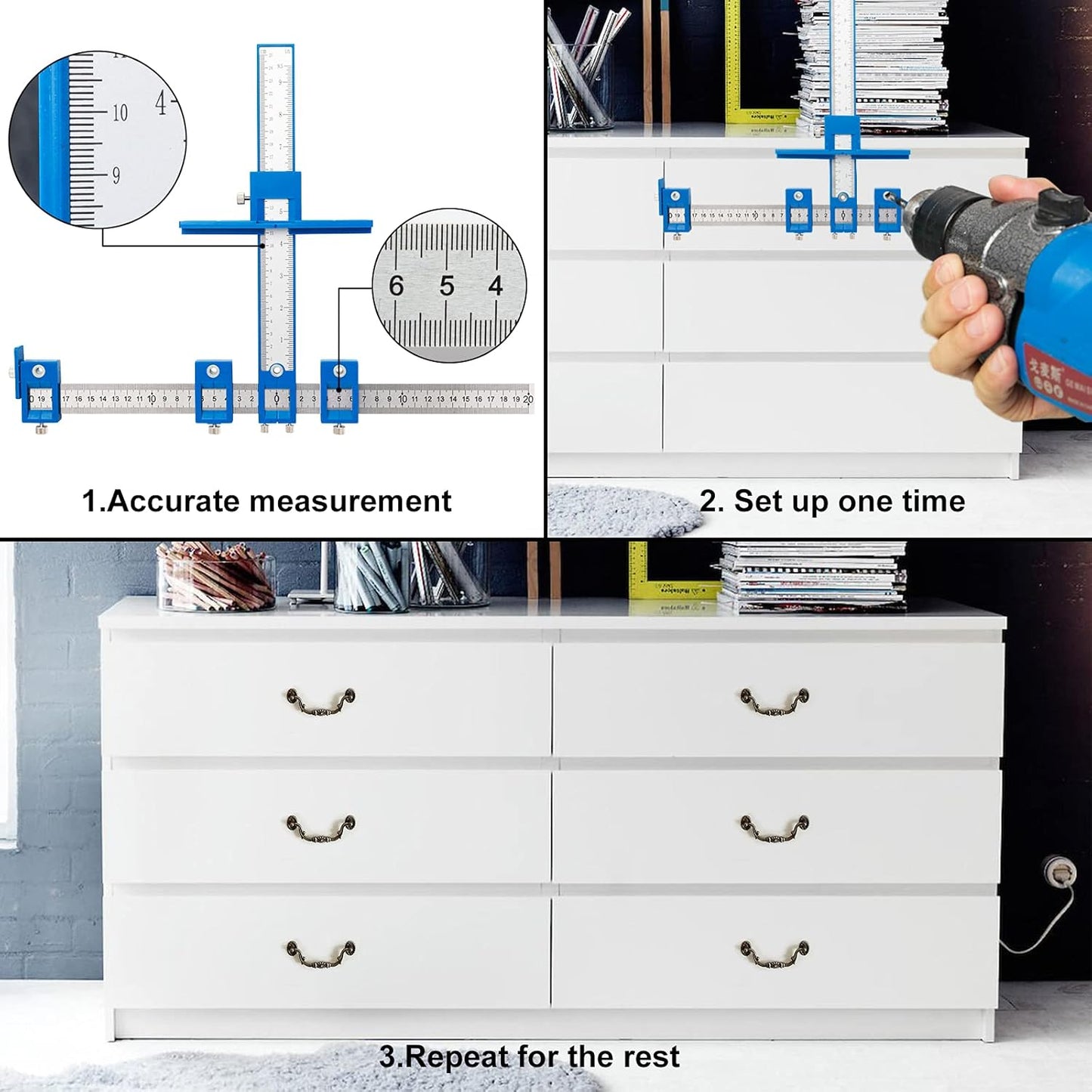📏Precision Cabinet Hardware Jig - Handle & Pull Drill Guide Template for Door Drawer Installation