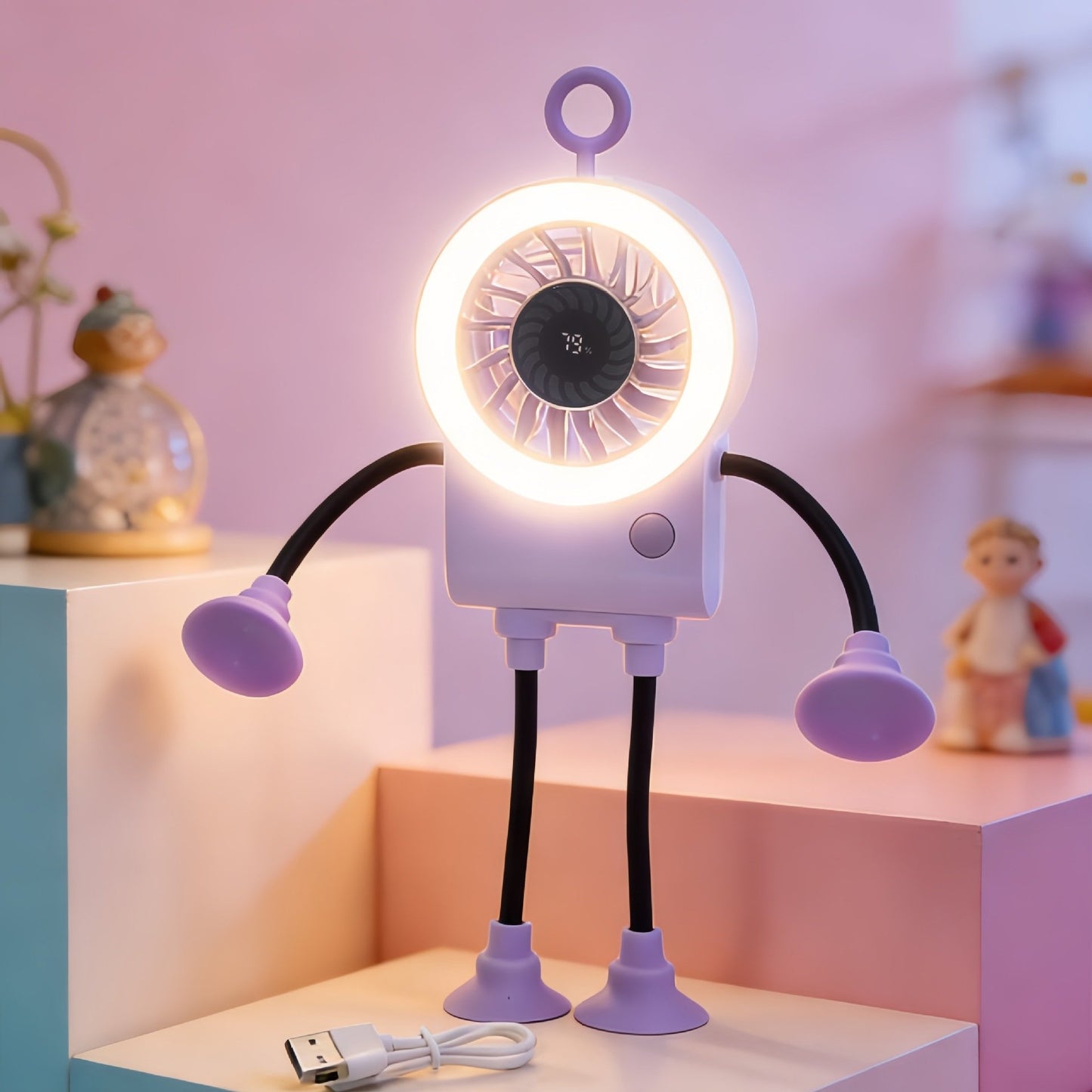 🤖 Poseable Robot Fan – 5 Speeds, Strong Suction, LED, Digital Display, Phone Holder