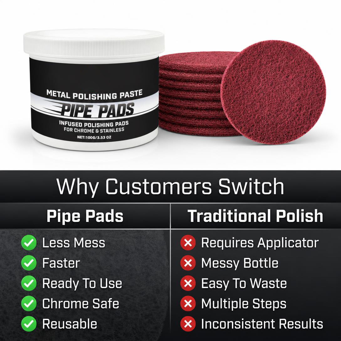 MirrorFinish Pads Remove scratches and oxidation.