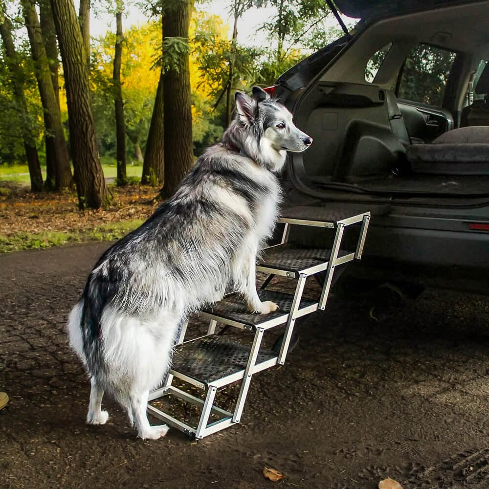 Foldable Dog Car Stairs for Large Dogs with Non-Slip Surface for High Beds, Trucks and SUVs