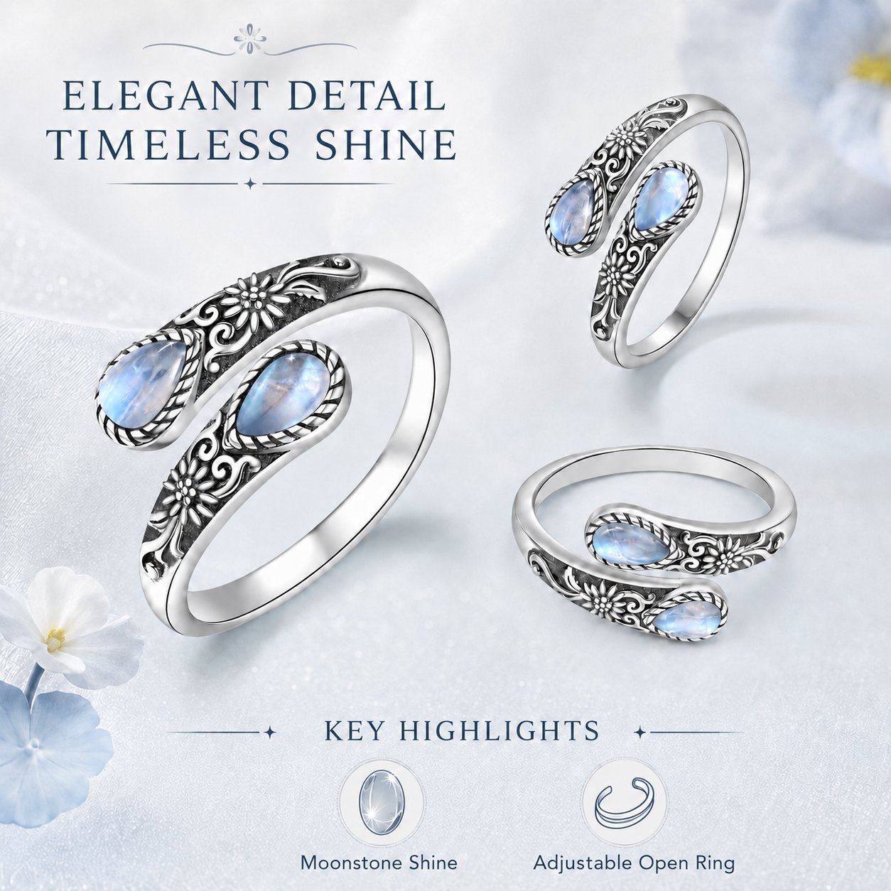 Moonstone Women's Adjustable Thumb Open Ring