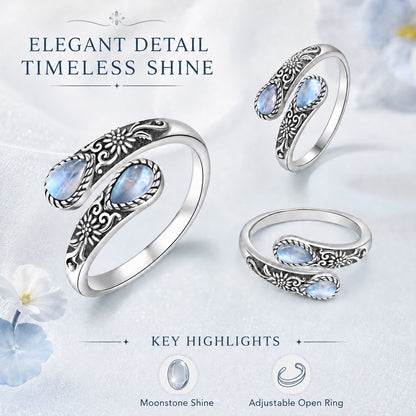 Moonstone Women's Adjustable Thumb Open Ring