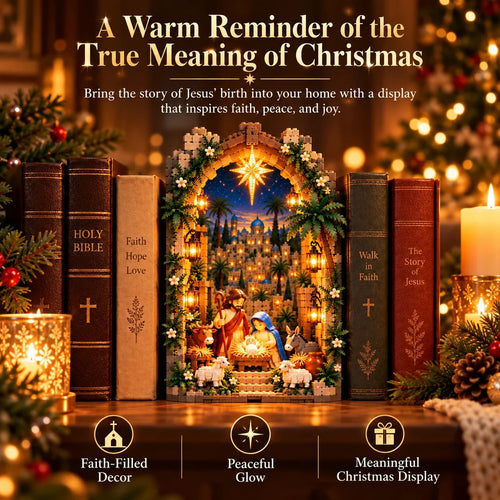 🔥50% Off – ✨ Illuminated 'Book Nook' with the Bethlehem Nativity Scene – Christmas Kit as a Testament of Faith