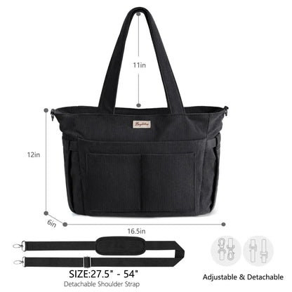 🎒Corduroy Tote Bag for Women, 15.6 inch Laptop Work Bags with Large Cup Holder