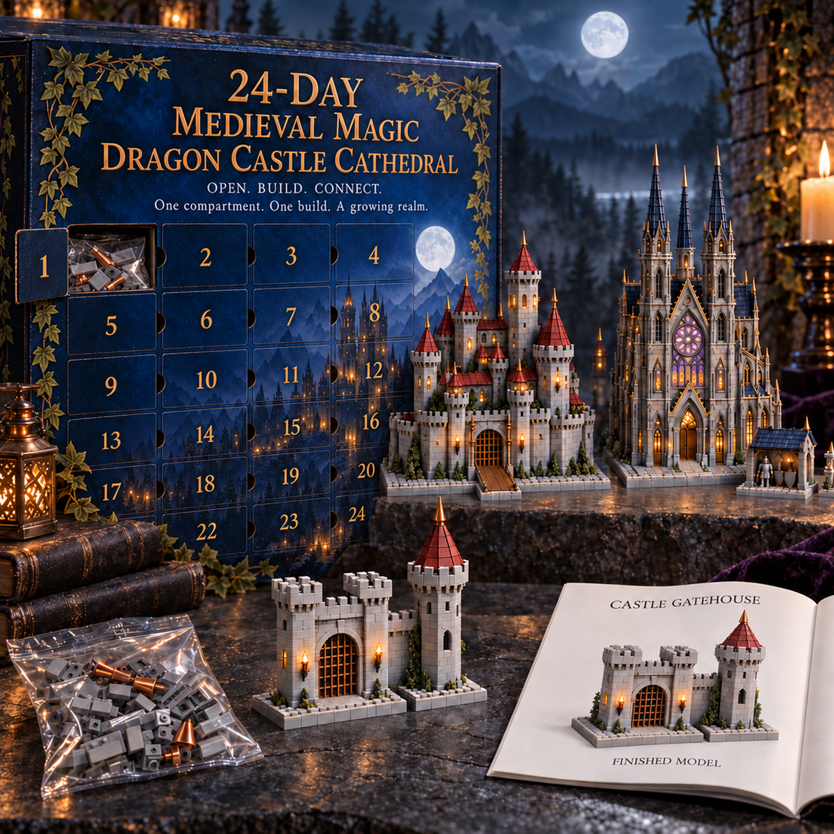 24-day Medieval Magic Dragon Castle Cathedral Advent Calendar