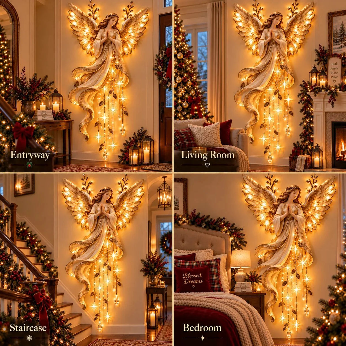 ✨Guardian Angel Starfall Cascade – Lighted Faith & Blessing Christmas Wall Decor✨