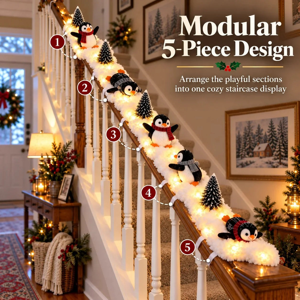 🔥Hot Sale 49% OFF🔥Playful Penguin Snowy Stair Railing Decor