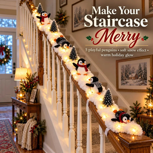 🔥Hot Sale 49% OFF🔥Playful Penguin Snowy Stair Railing Decor