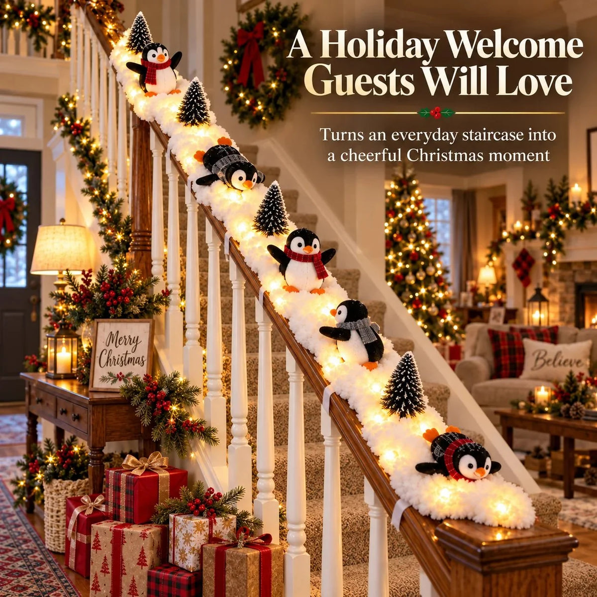 🔥Hot Sale 49% OFF🔥Playful Penguin Snowy Stair Railing Decor
