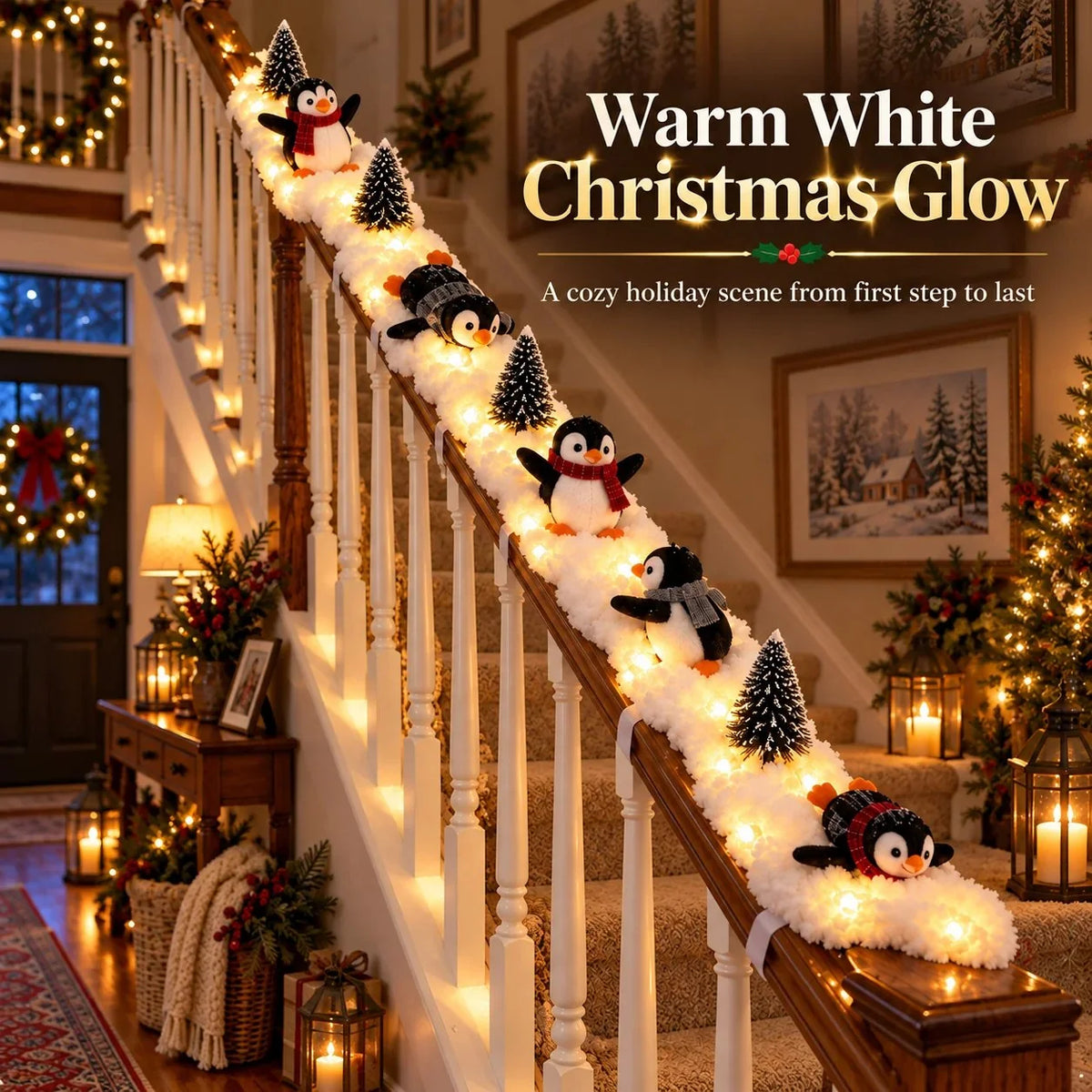 🔥Hot Sale 49% OFF🔥Playful Penguin Snowy Stair Railing Decor